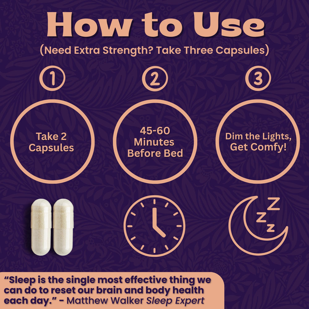 Local Nutrition Sleep Aid capsules beside warm tea and soft lighting for evening comfort
