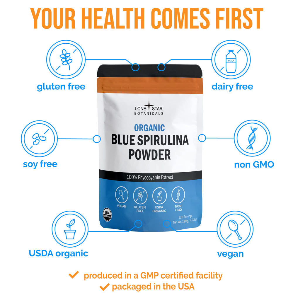 Protein shake tinted naturally by Lone Star Botanicals blue spirulina powder