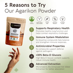 Longevity Botanicals Agarikon powder beta-D-glucans label highlighting standardized beta-glucans