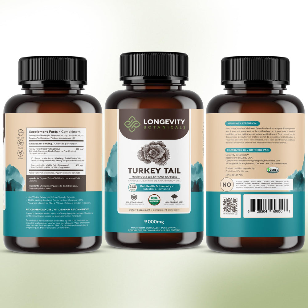 Longevity Botanicals turkey tail lab certification seal indicating quality standards