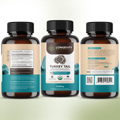 Longevity Botanicals turkey tail lab certification seal indicating quality standards