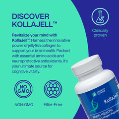 KollaJell peptides illustration showing jellyfish collagen aiding neural function.