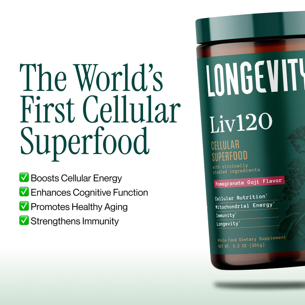 Longevity Rx Liv120 scoop in container ready for morning shakes
