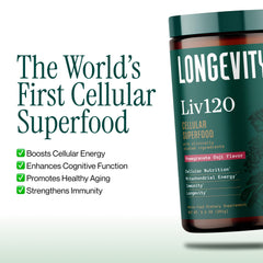 Longevity Rx Liv120 scoop in container ready for morning shakes