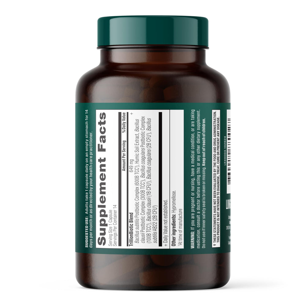 Longevity Rx Probiotic Trillion high-potency formula signifying immediate postbiotic action.