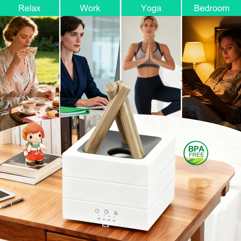 Longiang Campfire Diffuser night-light mode for meditation.