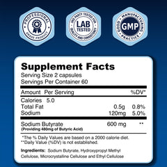 LongJuvity Labs Sodium Butyrate extended-release formula delivering to lower gut for optimal absorption