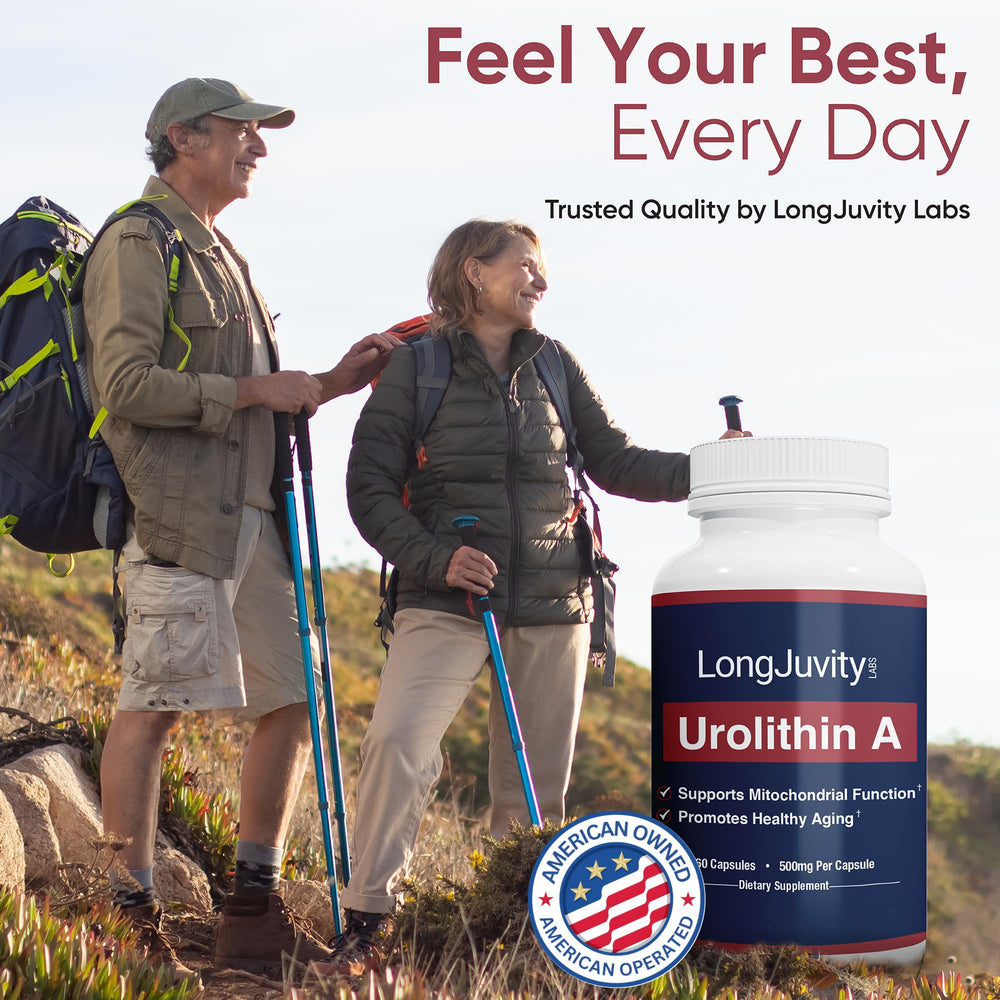 Capsules in hand illustrate easy daily mitochondrial support.