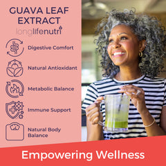 LongLifeNutri Guava Leaf Extract packaging highlights a 3-month supply.