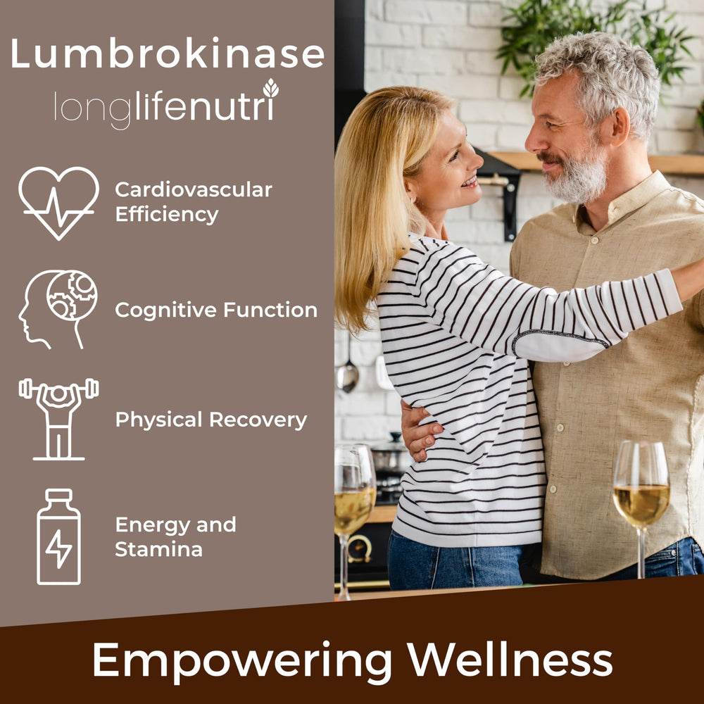 LongLifeNutri Lumbrokinase packaging emphasizes USA-made quality.