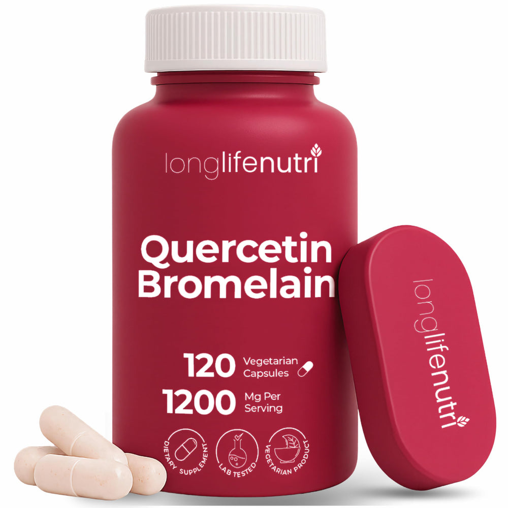 LongLifeNutri Quercetin with Bromelain bottle closeup for daily joint comfort