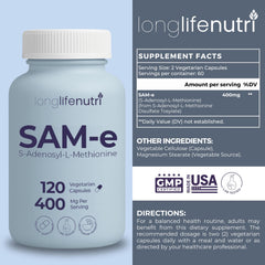 LongLifeNutri SAM-e 400mg capsules pack for easy daily dosing
