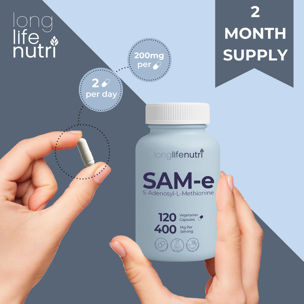 LongLifeNutri SAM-e 400mg produced in a GMP-certified USA facility