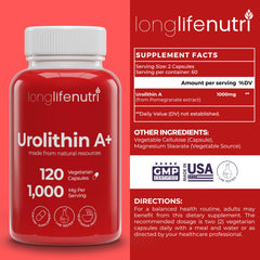 LongLifeNutri Urolithin A+ ingredients close-up highlighting organic pomegranate extract