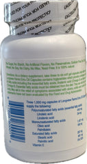 Longview Farms Emu Oil Gel Capsules ingredients and vitamins close-up.