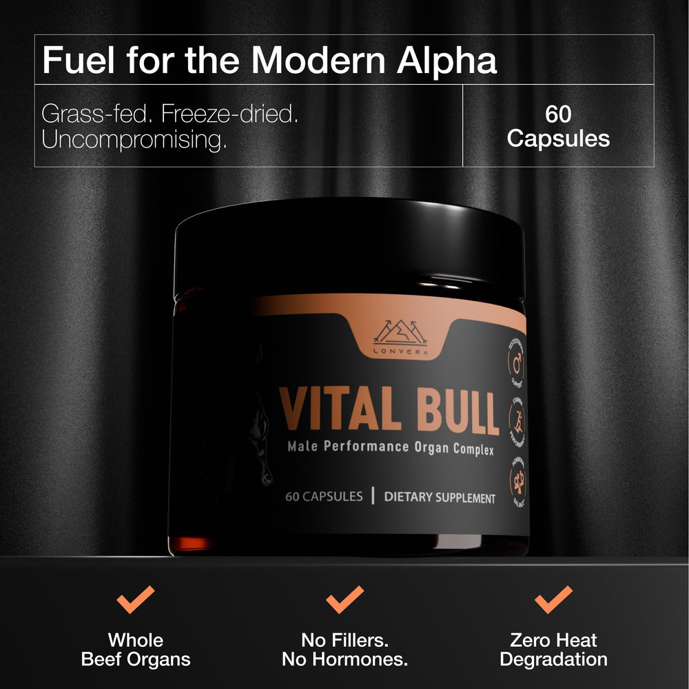 Lonvera Vital Bull testicle capsules deliver traditional organ nutrients for steady daily energy.
