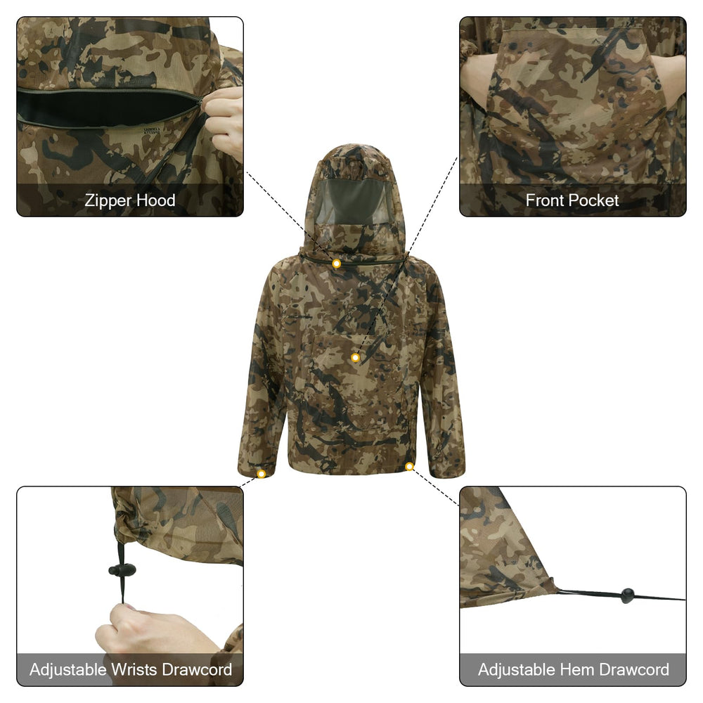 LOOGU mosquito suit adjustable cuffs waist ankles adapt to outdoor activity.