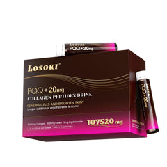 Losoki PQQ Collagen Peptides Drink packaging shown for shelf display.