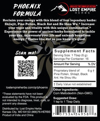 Phoenix Rejuvenation Formula powder being scooped for daily energy and routine use.