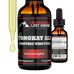 Lost Empire Herbs Tongkat Ali tincture bottle with dropper for daily energy support.