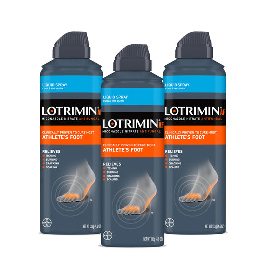 Lotrimin AF spray bottle shown for easy, broad foot application.