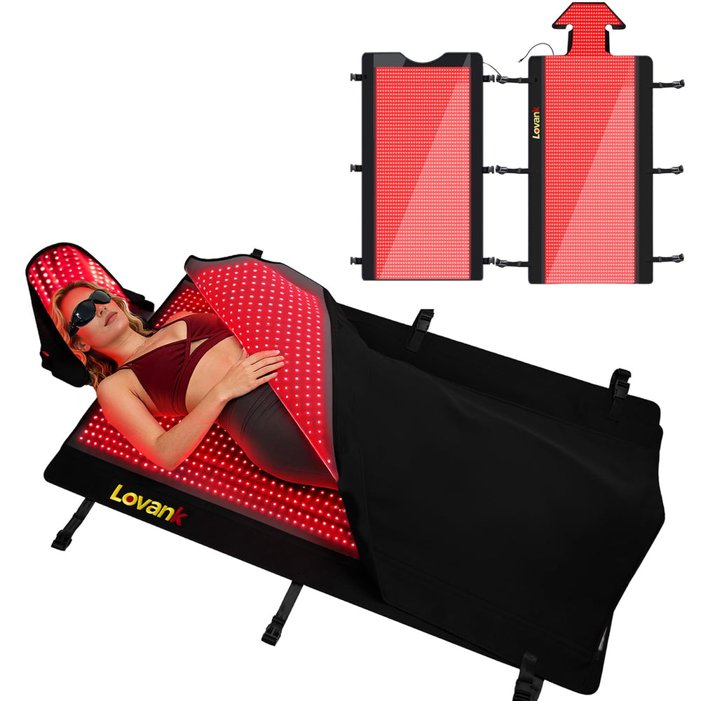 Lovank red light therapy mat shows full-body coverage for relaxed recovery.