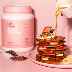 Love Sweat Fitness packaging close-up featuring organic non-GMO ingredients