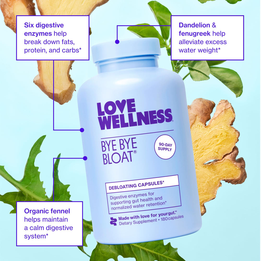 Love Wellness Bye Bye Bloat ingredients fenugreek and dandelion for digestive balance
