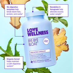 Love Wellness Bye Bye Bloat ingredients fenugreek and dandelion for digestive balance