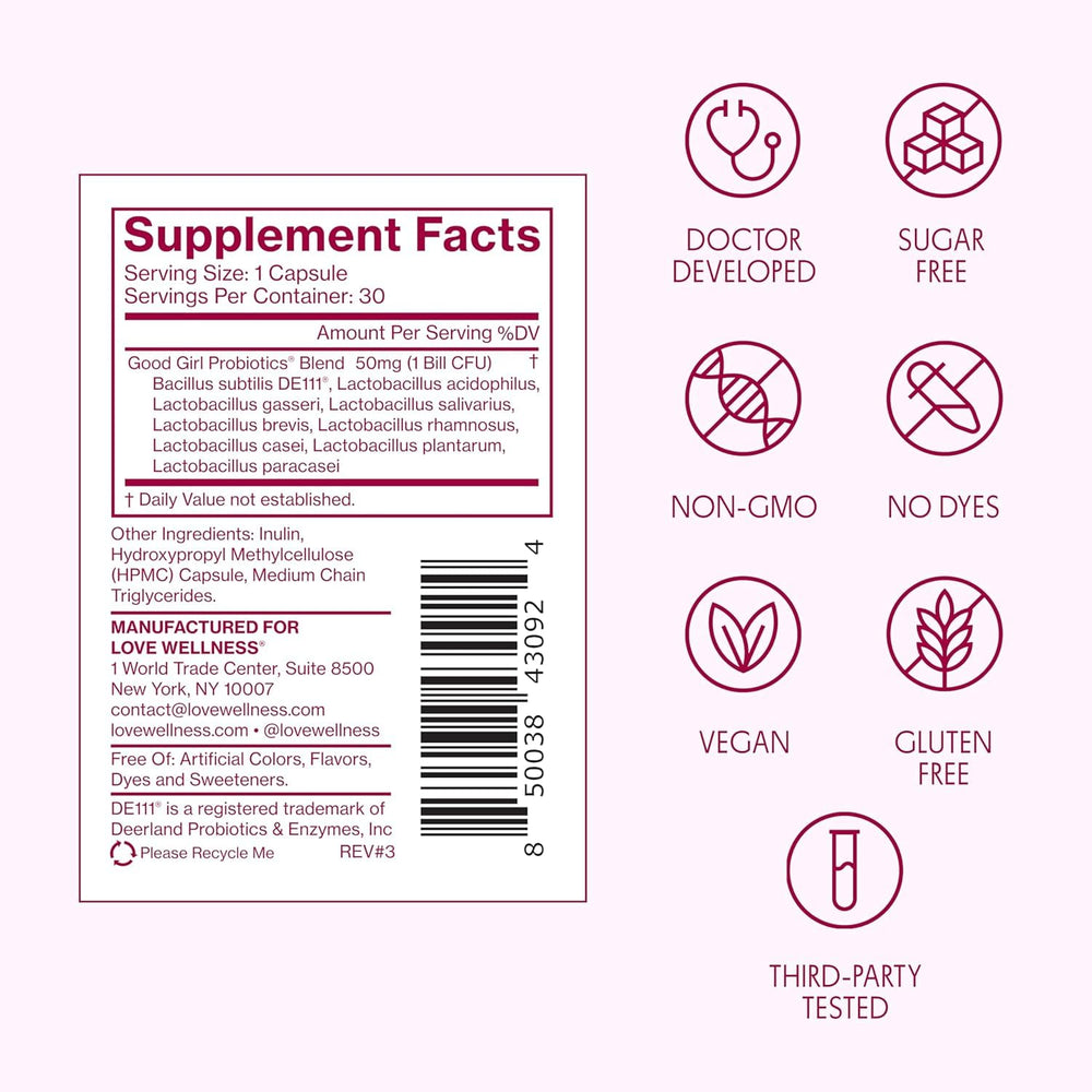 Love Wellness Good Girl Probiotics daily-use routine - support balanced vaginal health and immunity.