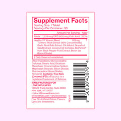 Love Wellness Good Girl Probiotics label detail aids shopper recognition and trust.
