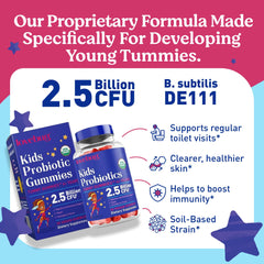 Close-up of Lovebug Kids Probiotic Gummies; strawberry flavor.