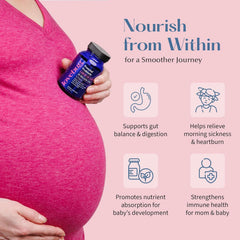 LOVEBUG Prenatal Probiotic capsules inside view provides convenient daily support.
