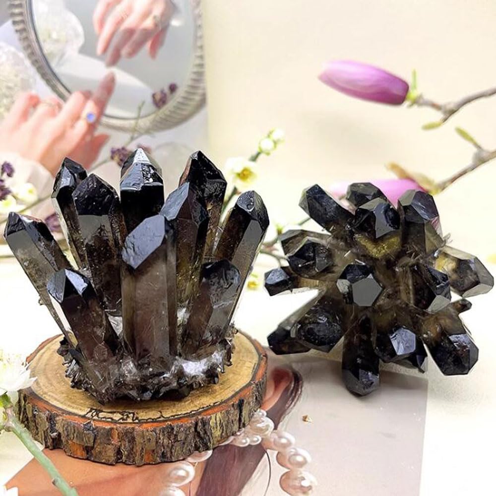 Loverain Black Quartz Cluster close-up highlighting natural texture for calm decor.