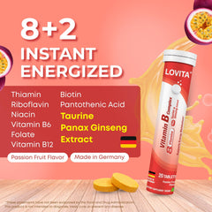 LOVITA B Complex tablets poured into a glass for easy daily use