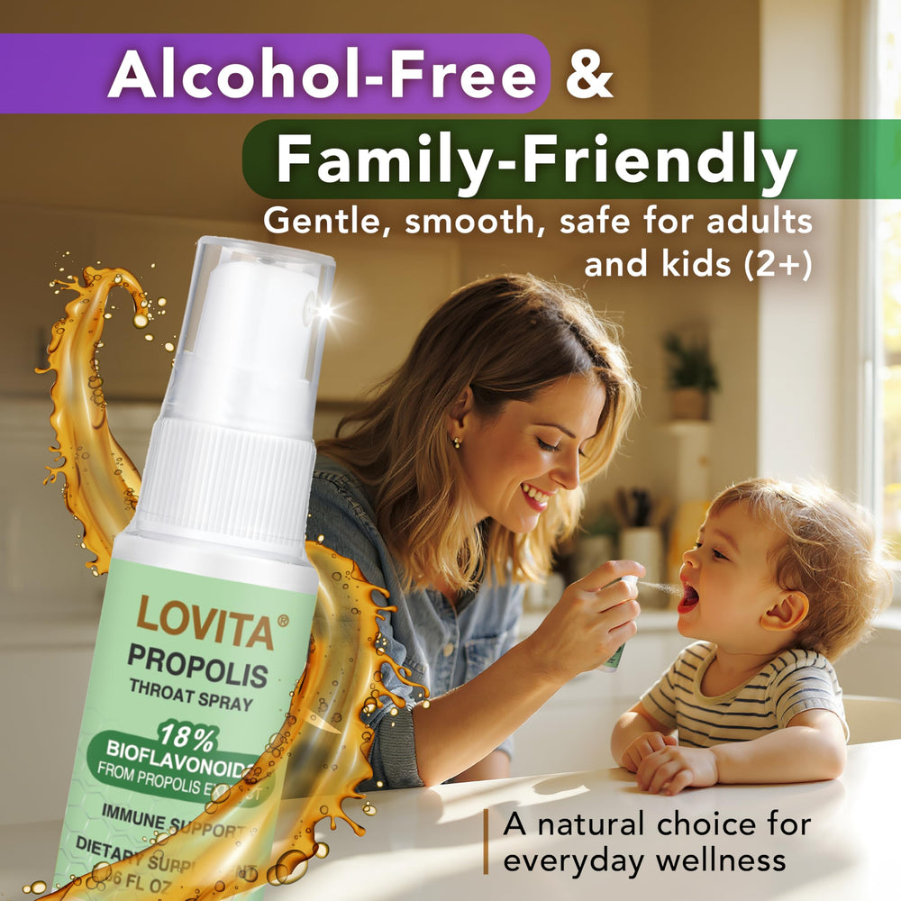 LOVITA Propolis extract amber bottle closeup showing premium quality.