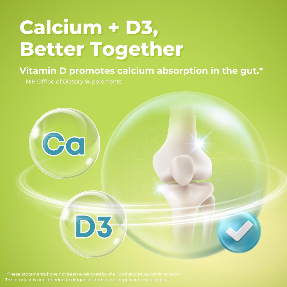 Tablet provides 600 mg calcium and 400 IU D3 for daily use.