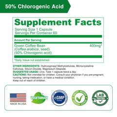 LOVITA capsules close-up highlighting daily 800 mg serving and 50 percent chlorogenic acid