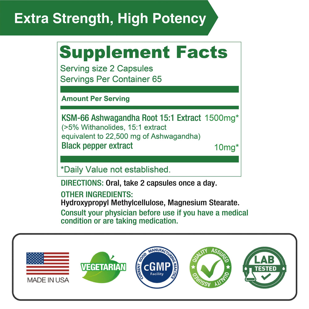 Close-up of Lovita KSM-66 Ashwagandha capsules, vegan formula for daily wellness.