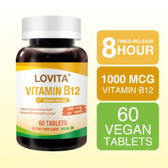 LOVITA pack of 3 timed-release B12 tablets with vegan formula