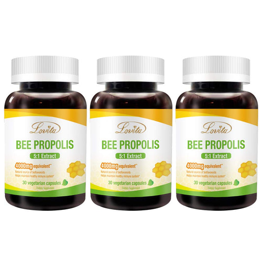 Lovita Propolis capsules bottle showing 800mg 5:1 extract for daily use