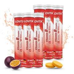 LOVITA Vitamin B Complex effervescent tablets dissolving in water to boost energy