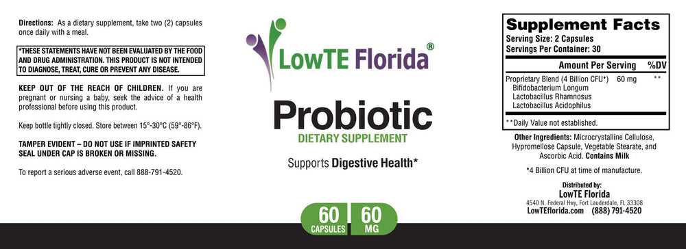 LowTE Florida probiotic capsules close-up for digestive health and immune support potential