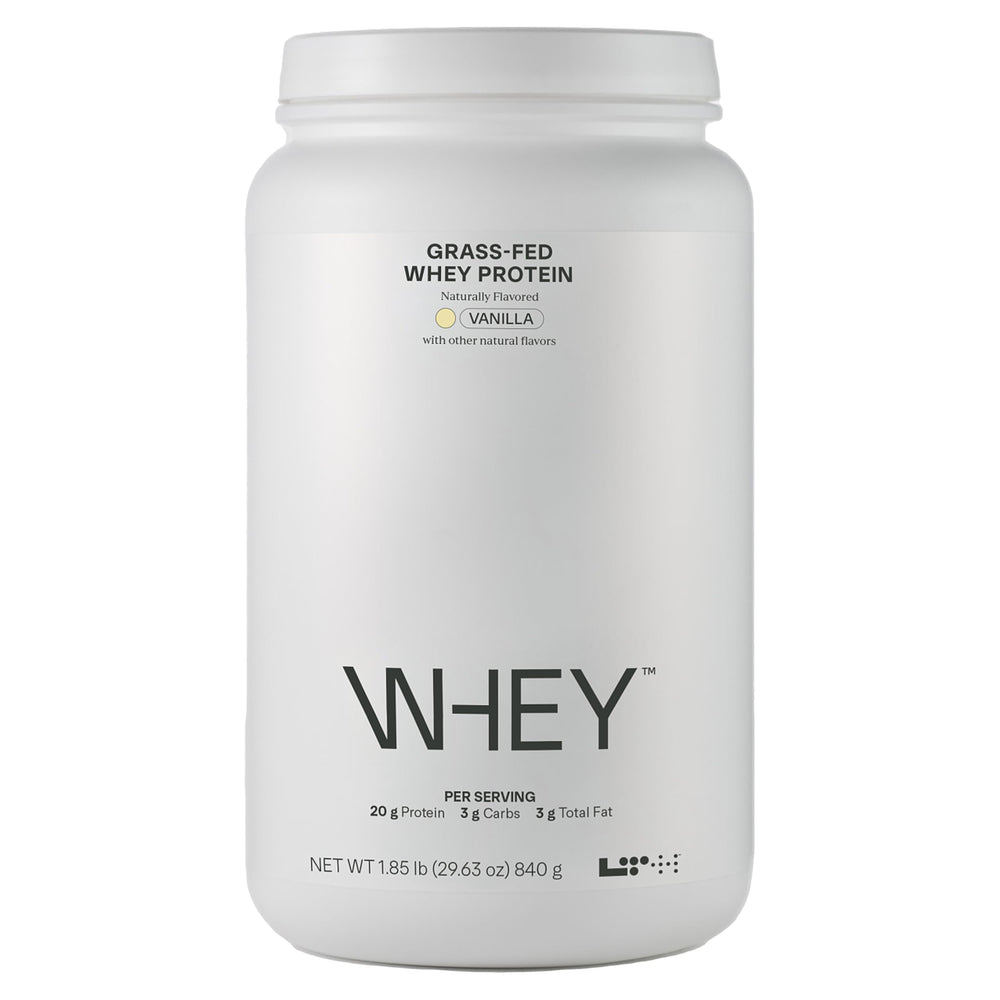 LTH Whey Protein vanilla bag highlighting grass-fed formula for lean muscle support.