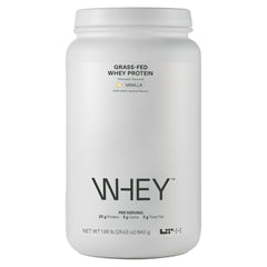 LTH Whey Protein vanilla bag highlighting grass-fed formula for lean muscle support.