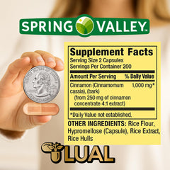LUAL Cinnamon 1000mg capsules inside bottle for easy daily routine