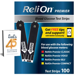 LUAL Premier blood glucose test strips box for quick, no-coding readings.
