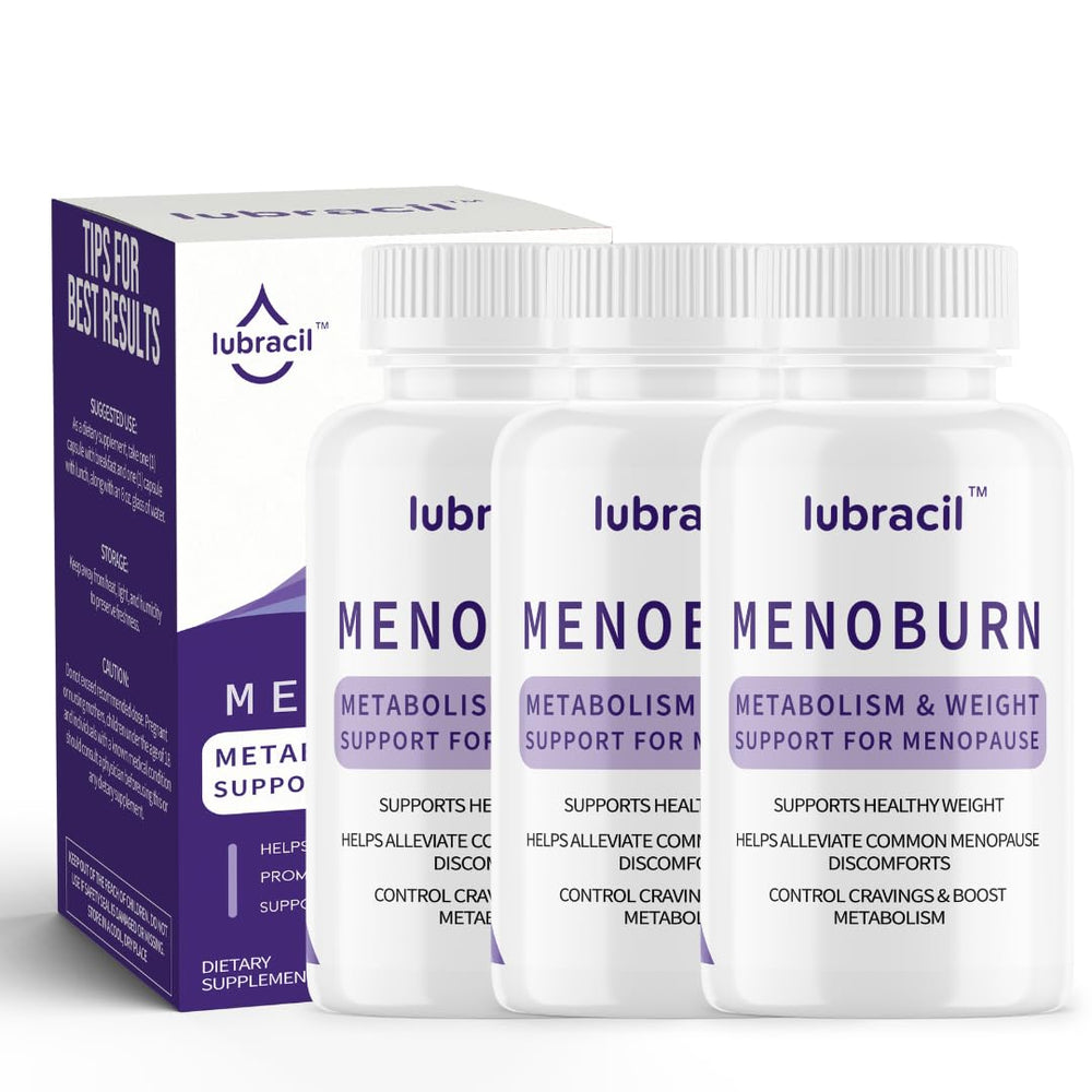 Lubracil Menoburn bottle front view for daily menopause support and energy