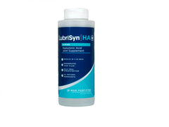 Lubrisyn HA with MSM liquid bottle showing vegan joint support formula.