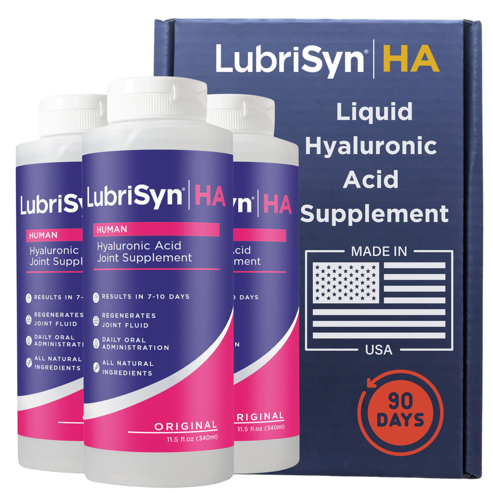 LubriSynHA liquid bottle front view highlights easy daily joint hydration